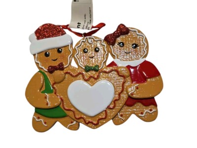 Gingerbread Family Resin Stone Hanging Christmas Ornament NEW