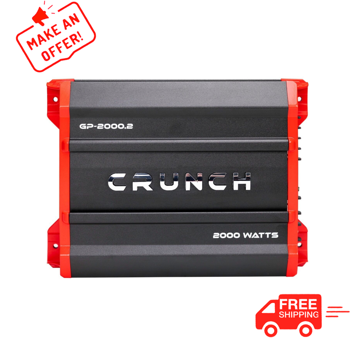Crunch GP-2000.2 Ground Pounder 2000 Watt Amplifier Black/Red Two