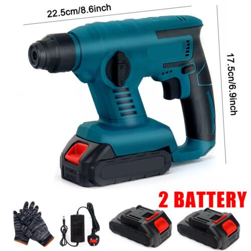 2 Batteries + Cordless Hammer Drill SDS Rotary Heavy Duty Electric Impact Hammer - Picture 2 of 14