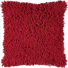 Rizzy Home Shag Solid Polyester Filled Decorative Pillow, 18" x 18", Red, NWT