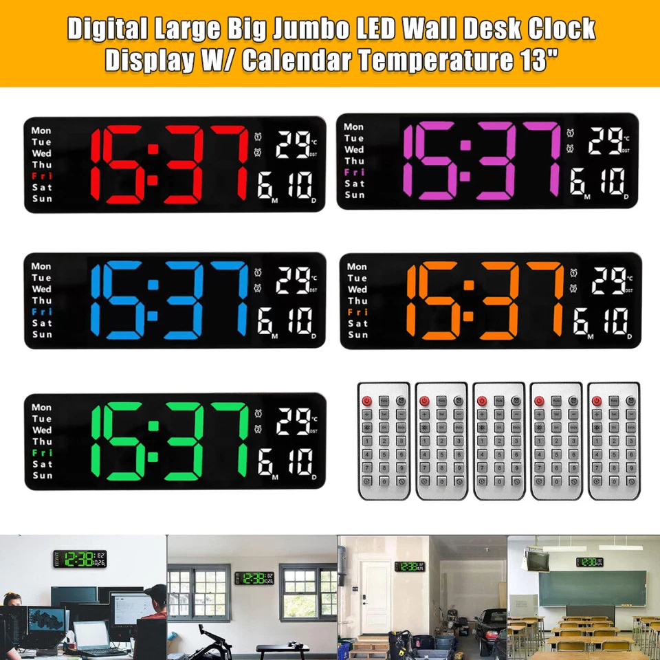 Digitaluhr Große LED Anzeige Alarm Wecker Uhr mit Temperatur Datum Fernbedienung - Bild 2 von 4