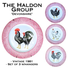 VTG 1981The Haldon Group Devonshire Set of 3 Chicken Rooster Salad Plates 7.5"