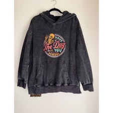 Acid Wash Skeleton Graphic Hoodie Have The Day You Deserve Charcoal Gray XL