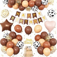 Western Cowboy Birthday Decorations,Brown Nude Gold Cow Print Balloons Banner...