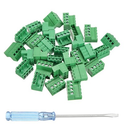 15 Set 4 Pin 5.08mm Pitch Pluggable PCB Screw Terminal Block, 300V 20A, Green
