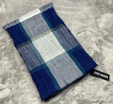 Steve Madden Plaid Lightweight Infinity Scarf Blue Gray White | USA Seller