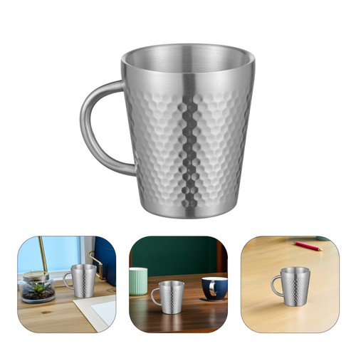Stainless Steel Double Walled Coffee Cup 300ml Hammered Insulated Mug Heat - Picture 11 of 12