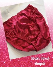 VINTAGE OLGA 20211 RASPBERRY RED LACE EDGINGS SATIN HI-CUT BRIEF PANTIES  LARGE