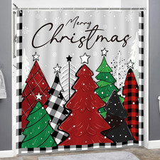 Farmhouse Christmas Shower Curtain with 12 Hooks, 72 x 72 Inches