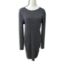 Open Edit Knit Sweater Dress Ribbed Stretchable Metallic Black Women's XL NWOT