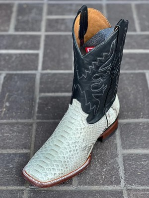 Genuine Original Exotic Python Snakeskin Square Toe Cowboy Western Boots-Natural