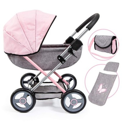 Bayer Baby Doll Stroller Toy Set with 63 x 34 x 58 cm, Denim Grey, Pink