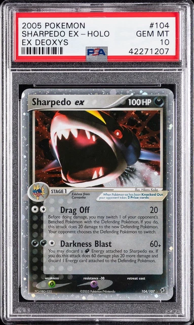 2005 POKEMON SHARPEDO 104/107 EX DEOXYS HOLO PSA 10