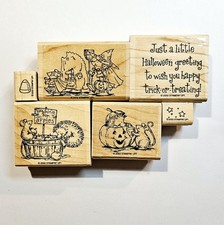 HAPPY TRICK OR TREATING Stampin' Up Wood Rubber Stamps Halloween Critters abx21