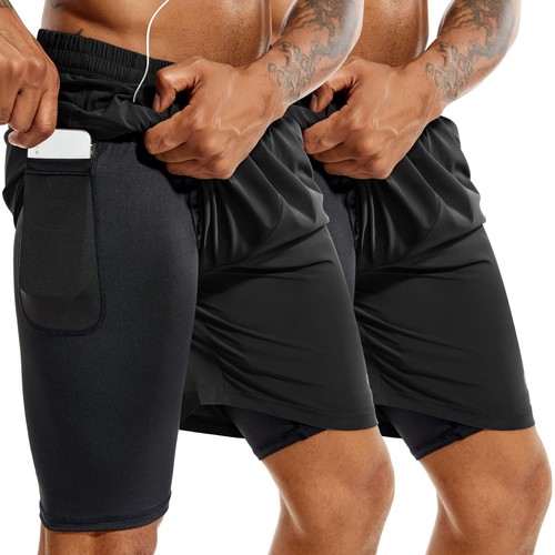 Men's 2 in 1 Running Shorts 5" Gym Athletic Quick Dry Workout Shorts for Men ...
