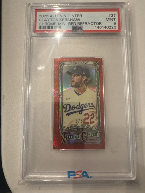 2025 Allen Ginter Clayton Kershaw Mini Red /5 PSA 9 Pop 1 None Higher