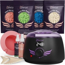 Waxing kit for women, Digital Hard Wax Warmer with 4 Packs of Natural Wax Bea...