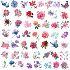 Temporary Tattoo, 50 PCS 3D Flower Tattoo Stickers Waterproof Butterfly Temp Tat