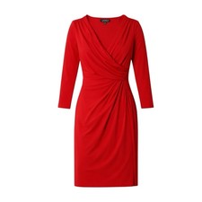Lauren Ralph Lauren Dress Size 10 Red Faux Wrap Jersey V Neck Ruched Midi
