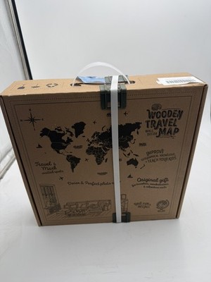 NEW Enjoy The Wood - Wooden Travel Wall Decor Map - Brown Large 59'' x 35''