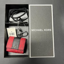 Michael Kors Women AirPod Earbud Case with Lanyard MK Gift Box in Red/Black New
