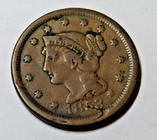 1853 Braided Hair Large Cent - with a bit of old graffiti profanity