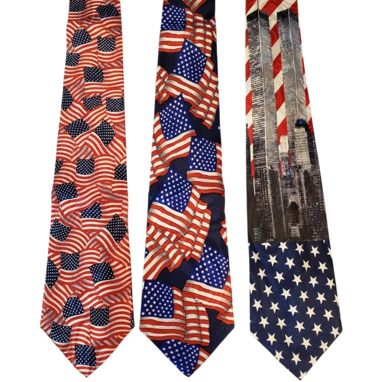 American Flag Ties #20A - Lot of 3 Novelty Neckties NWT 4th of July 9/11 Towers - Image 1 of 1