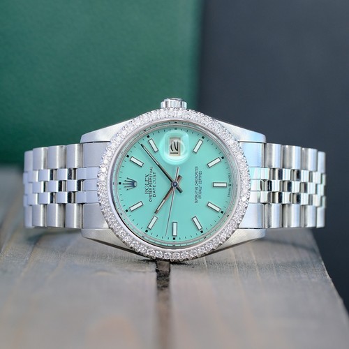 ROLEX MENS DATEJUST 16234 CUSTOM DIAL DIAMOND BEZEL 18KW GOLD & STEEL 36MM WATCH - Picture 2 of 23