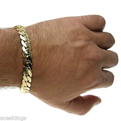 14K Gold Plated Miami Cuban Link Bracelet Hip Hop Mens Wrist