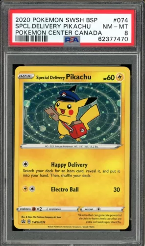2020 PSA 8 Pokemon Special Delivery Pikachu Black Star Promo SWSH074 Swirl Card