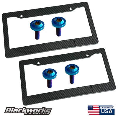 2 CARBON FIBER LICENSE PLATE FRAME TITANIUM BURNT ANTI THEFT SECURITY BOLTS TORX
