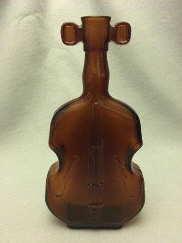 Amber EVD3 Glass Violin Bottle Maryland Glass Co W/pegs Ears