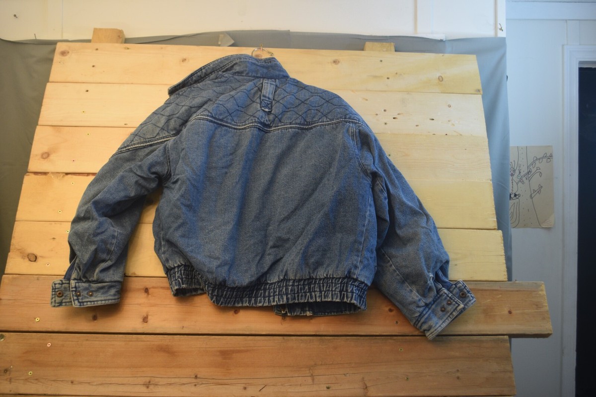 Vintage Todays News Denim Bomber Jacket Lined Blue Jean Zip Front