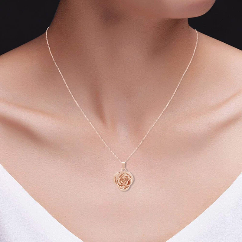 Beautiful Blooming Rose Pendant Necklace 14K Rose Gold Plated Sterling Silver - Image 4 of 4