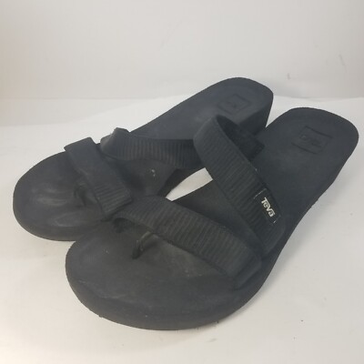 Teva Mush Mandalyn Thong Black Slip On Toe Loop Wedge Sandal