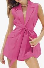 NEW ARTFREE Women's Sleeveless Long Open Front Lapel Blazer Size Medium