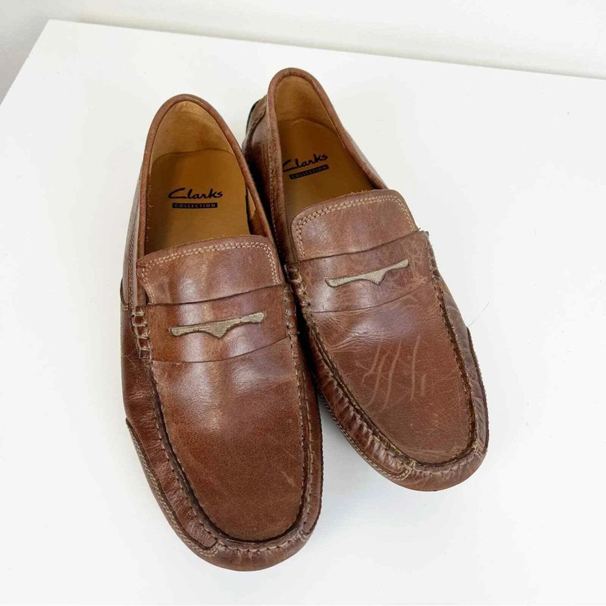 Clarks Ashmont Way Brown Cognac Leather Driving Loafer 9.5 M