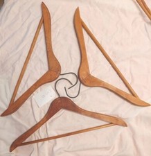 3 Vintage Wood SUIT Hangers MATCHED SIZE SHAPE HOOK H3B