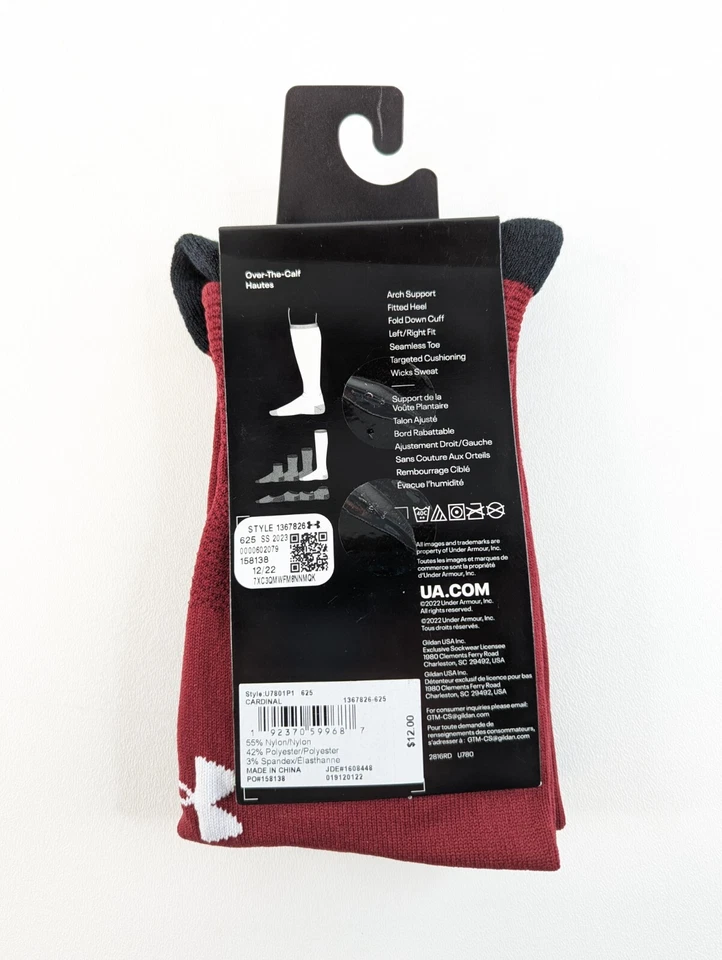 Calcetines de fútbol Under Armour sobre la pantorrilla ROJOS juveniles talla 13,5-4,5 nuevos con etiquetas Foto 2 de 2