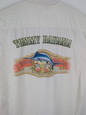 Tommy Bahama Men's Silk Hawaiian Shirt Embroidered Large Viejo Cigars Marlin