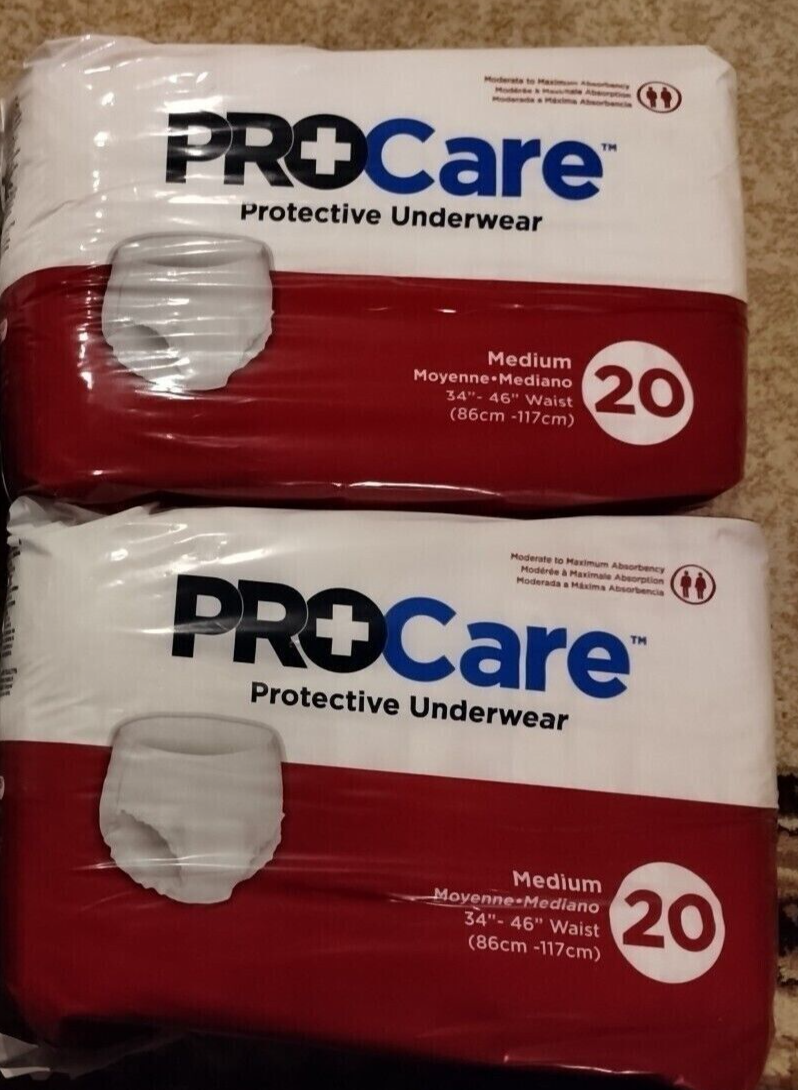 2 X PROCare Protective Underwear 2 Packs of 20 Size Medium 34