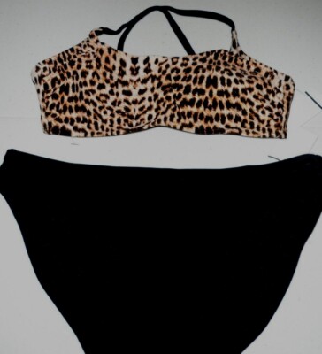 XHILARATION BIKINI SIZE M JUNIOR BLACK BROWN LEOPARD PRINT NWT