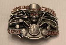MT437 Live Free Die Free Pewter Belt Buckle