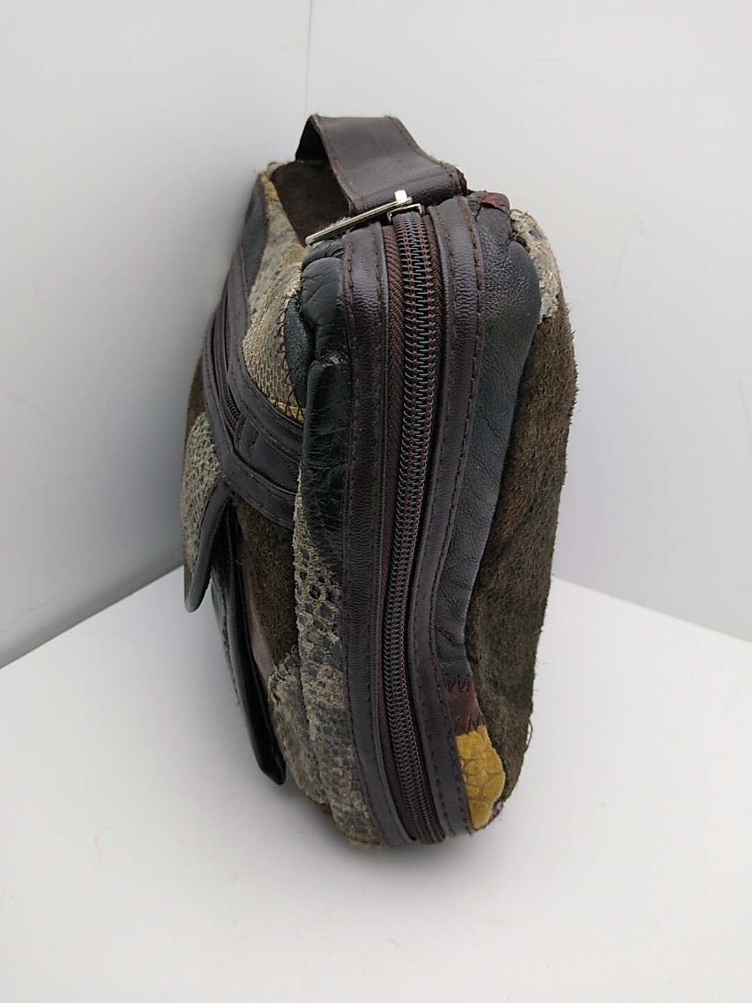 Vintage Brown Crazy Patchwork Buttery Leather Sue… - image 2