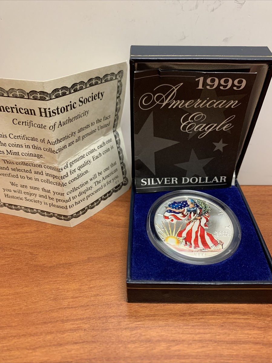 1999 American Eagle Silver Dollar in Full Color w/ COA and