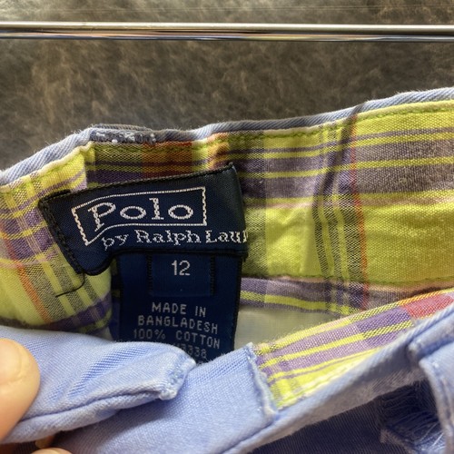 POLO RALPH LAUREN Youth Sz 12 Solid Blue Khaki SHORT Pants vintage - Picture 2 of 6
