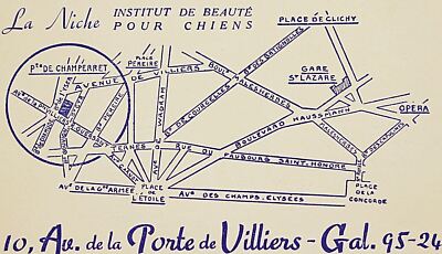 La Niche, INSTITUT DE BEAUTE POUR CHIENS, Paris France 1950s Business Card