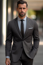 Men's Gray Double-Breasted Suit Wedding Formal Business Peak Lapel Outfit