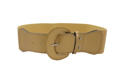 Women High Waist Hip Wide Elastic Gold Color Fashion Belt Big Buckle Size S M