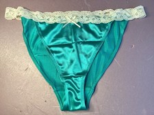 Women Panties,bikinis ILUSION Size S.Green Satin Soft W/Fishnet Waistband decora